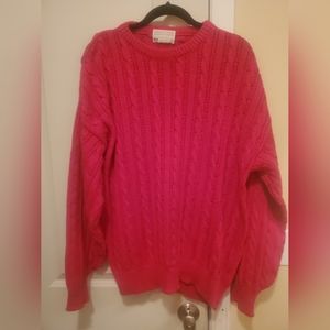 Vintage Lord Jeff 100% Fine Cotton Red Chunky Knit Sweater Fisherman Size XL